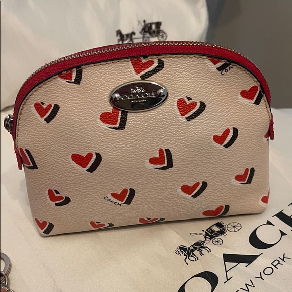 Coach Heart Pattern Cosmetic Bag - Cream and Red - Picture 2 of 5